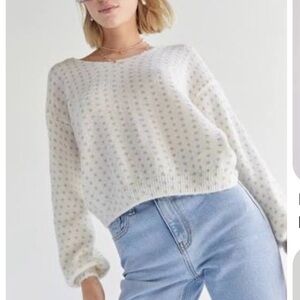 Francesca's Tristin Knot Back Pullover White Sweater Pink Polka Dots Romantic S